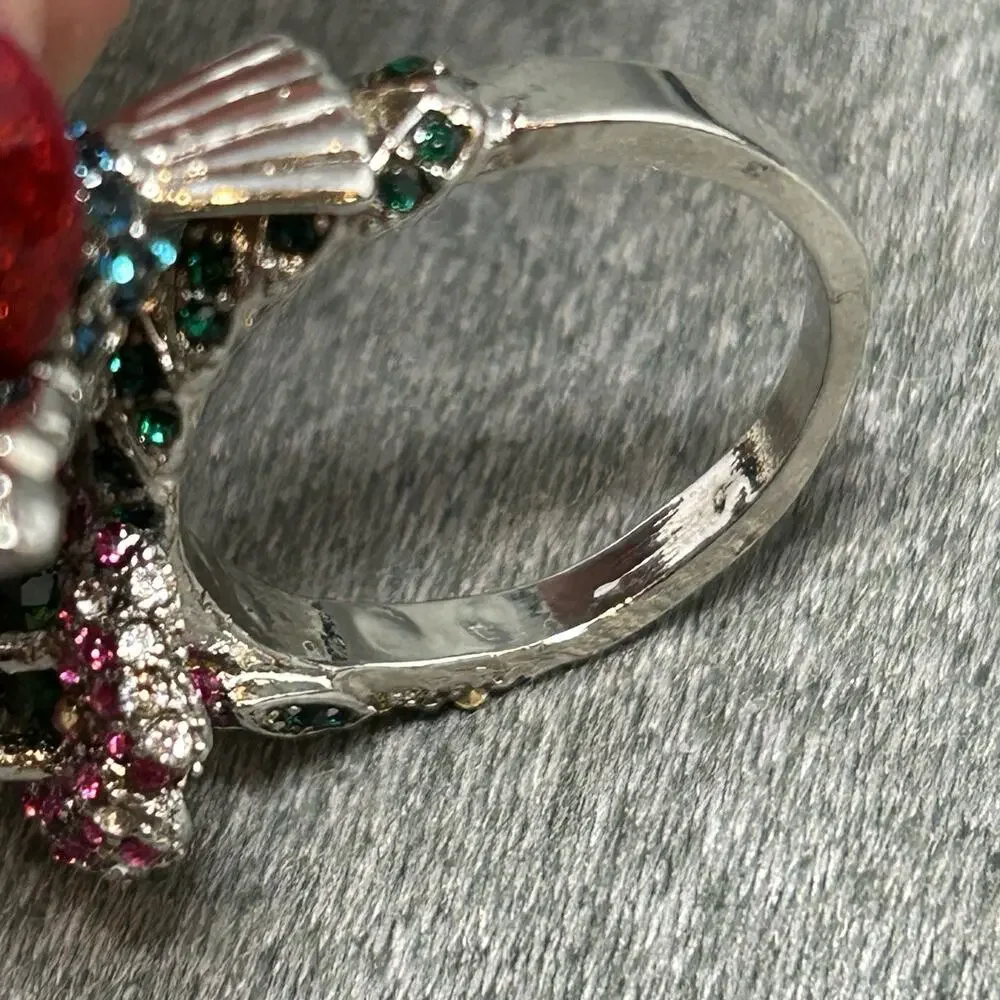 Hummingbird Cocktail Ring Size 9.5 Colorful CZ Flower Pave Bird Band Statement